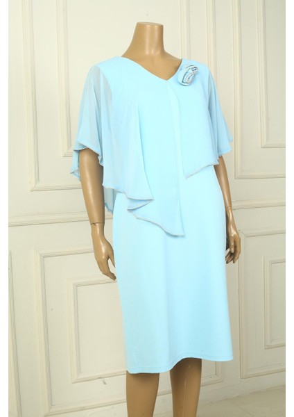 Kadın Ön Arka V Yaka Üstü Şifon Taş Detaylı Güllü Büyük Beden Krep Kısa Elbise modelleri