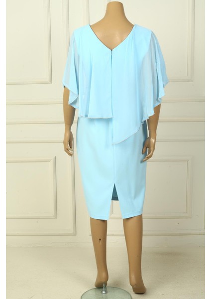 Kadın Ön Arka V Yaka Üstü Şifon Taş Detaylı Güllü Büyük Beden Krep Kısa Elbise fırsatları