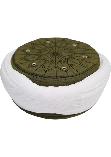 Talebe Sarığı-Beyaz Kumaş-Yeşil Takke-Çapraz Sarım-Nâli Şerif-7 Metre