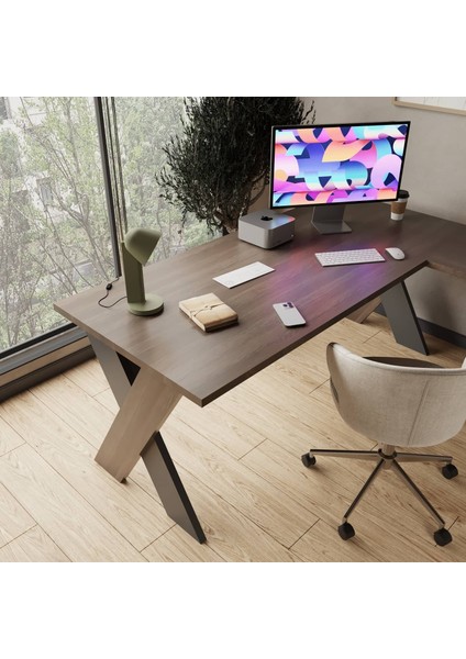 Omix L Masa Çalışma Ofis Masa Takımı 140 Cm (Koyu Meşe)