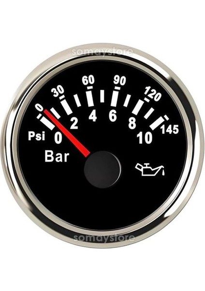 Tekne Yağ Basınç Göstergesi 12-24V 10 Bar Siyah Sealux