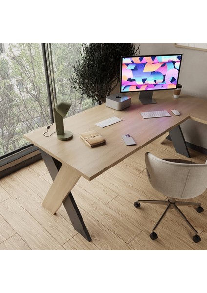 Omix L Çalışma Ofis Masa Takımı 140 cm (Meşe)