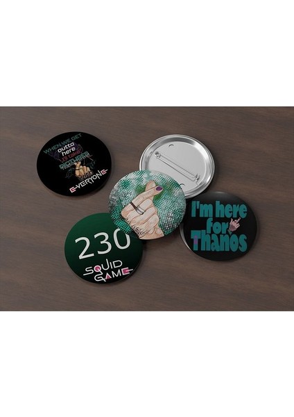 4 Adet Squid Game Player 230, Thanos Pin Rozet