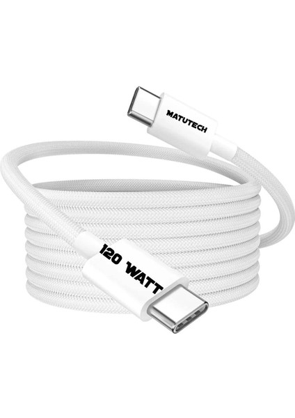 120W Type-C To Type-C Hızlı Şarj ve Data Kablosu Beyaz