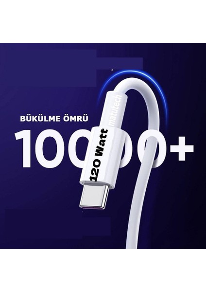 120W Type-C To Type-C Hızlı Şarj ve Data Kablosu Beyaz