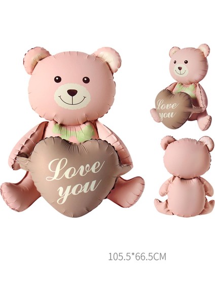 Love You Yazılı Retro Karamel Kalpli Pembe Oturan Ayı Folyo Balon fiyatları