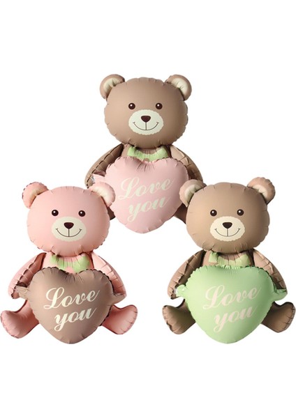 Love You Yazılı Retro Karamel Kalpli Pembe Oturan Ayı Folyo Balon modelleri