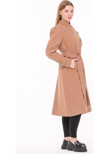 Dipmoda kadın midi oversize yün kaşe kaban DPPLTN03 - Camel