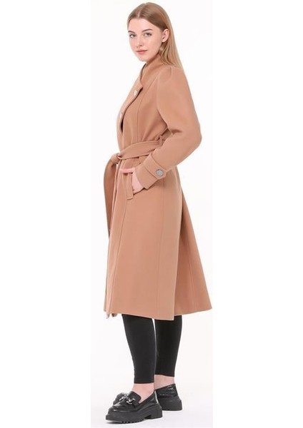 Dipmoda kadın midi oversize yün kaşe kaban DPPLTN03 - Camel