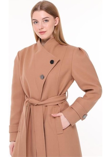 Dipmoda kadın midi oversize yün kaşe kaban DPPLTN03 - Camel
