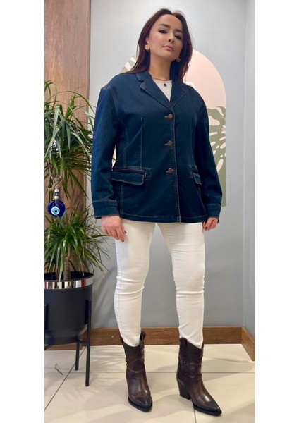 Mevsimlik Düşük Omuz Regular Fit Blazer Kot Ceket.
