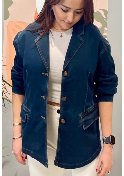 Mevsimlik Düşük Omuz Regular Fit Blazer Kot Ceket. modelleri