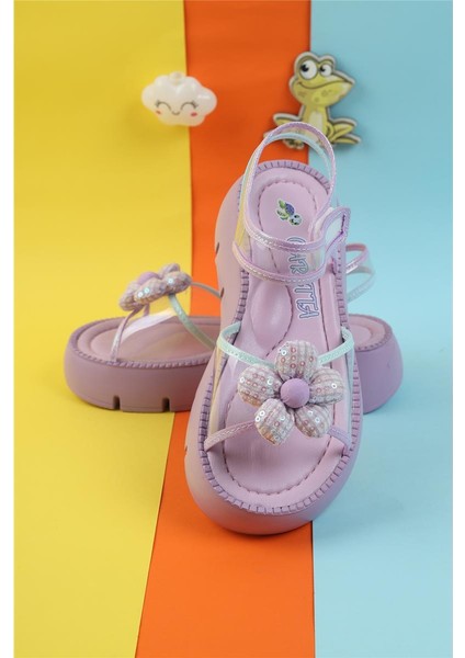 Dolgu Topuk Fiyonk Detay Şeffaf Cırtlı Özel Üretim Yeni Moda Yüksek Topuk Çoçuk Sandalet Terlik indirimleri