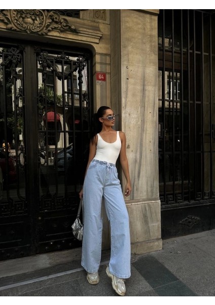 Arkadan Yırtmaçlı Jeans Kot Palazzo Pantolon Avi
