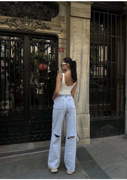 Arkadan Yırtmaçlı Jeans Kot Palazzo Pantolon Avi
