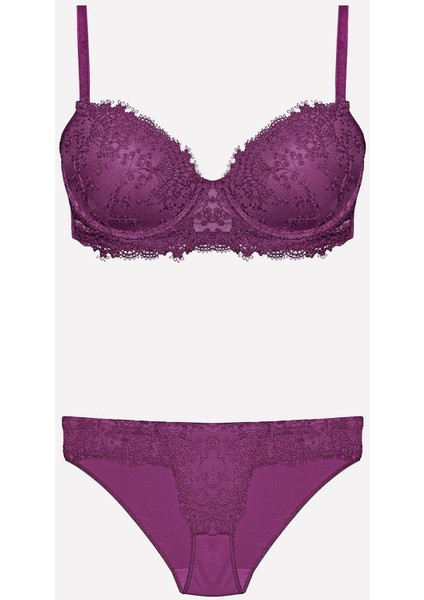 4487 Kadın Dantelli Destekli Sütyen Külot Takım-Mor modelleri