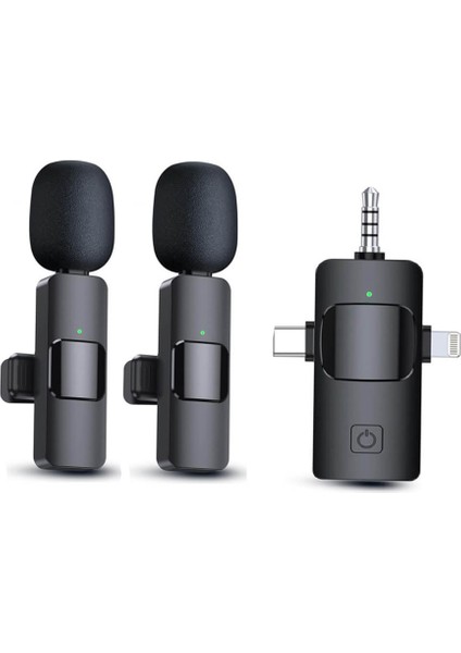 Starkpro K9-C2 Wireless 3in1 Type-C-Iphone-3,5mm Kablosuz Ikili Yaka Mikrofonu
