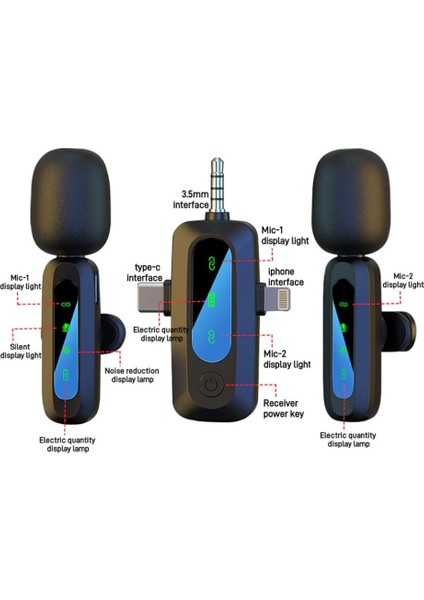 Starkpro K9-C2 Wireless 3in1 Type-C-Iphone-3,5mm Kablosuz Ikili Yaka Mikrofonu