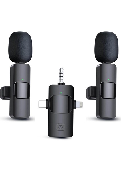 Starkpro K9-C2 Wireless 3in1 Type-C-Iphone-3,5mm Kablosuz Ikili Yaka Mikrofonu