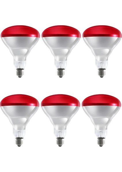 (6 Adet) 250W Kızılötesi (Infrared) Isıtıcılı Fizik Tedavi Lambası (Kırmızı Işık) E27 (Kalın Duy)