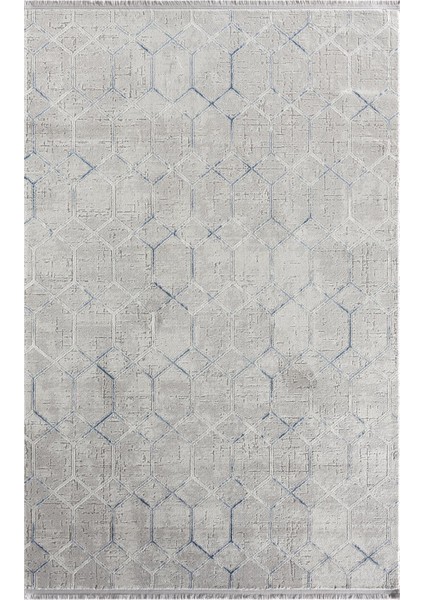 Sofia Gri Halı Lacivert Detaylı Geometrik Desen Modern Akrilik Iplik Dokuma Oturma Odası Halısı