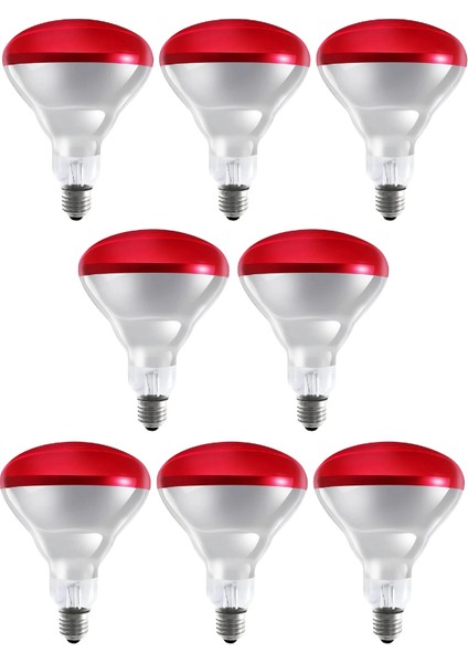 (8 Adet) 250W Kızılötesi (Infrared) Isıtıcılı Hayvan Isıtma ve Kuluçka Lambası (Kırmızı Işık) E27 (Kalın Duy)