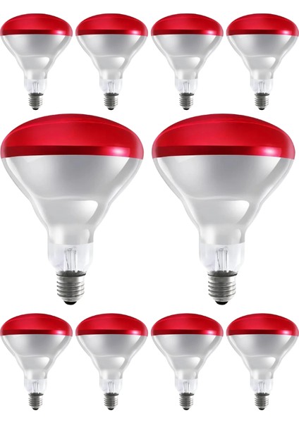 (10 Adet) 250W Kızılötesi (Infrared) Isıtıcılı Hayvan Isıtma ve Kuluçka Lambası (Kırmızı Işık) E27 (Kalın Duy)