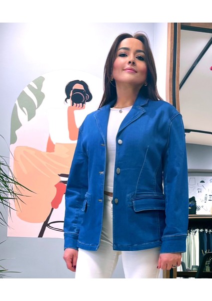 Mevsimlik Düşük Omuz Regular Fit Blazer Kot Ceket.