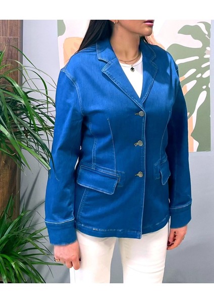 Mevsimlik Düşük Omuz Regular Fit Blazer Kot Ceket.