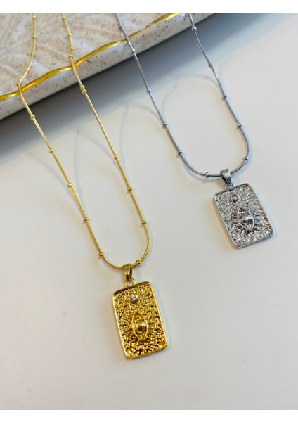 Çelik Zincir Lazer Işlemeli Göz Figürlü Tarot Kolye