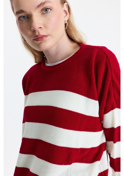 5380 Bisiklet Yaka Çizgili Tunik Kırmızı fırsatları