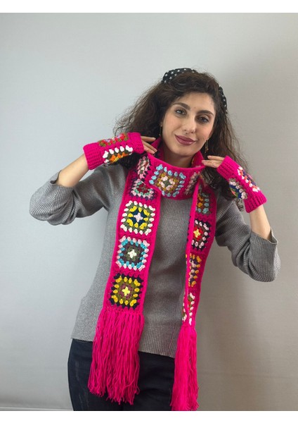 El Örgüsü Motirli Etnik Kadın Eldiven Atkı Set modelleri