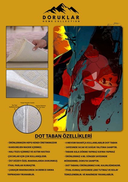 Kaymaz Taban Makinada Yıkanabilir Dijital Baskı Invincible Desenli Çocuk Odası Halısı Dot Taban Halı IC05 fiyatları