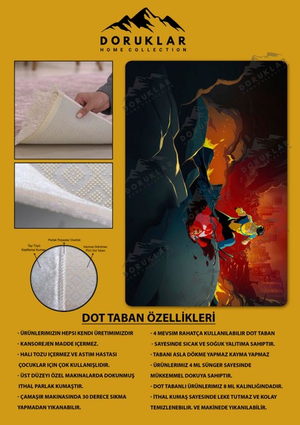 Kaymaz Taban Makinada Yıkanabilir Dijital Baskı Invincible Desenli Çocuk Odası Halısı Dot Taban Halı IC01 fiyatları