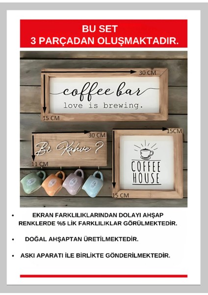 Coffee Bar Kahve Köşesi Fincan Askılıklı Duvar Dekor ve Mutfakların Süsü, Ahşap Pano Set