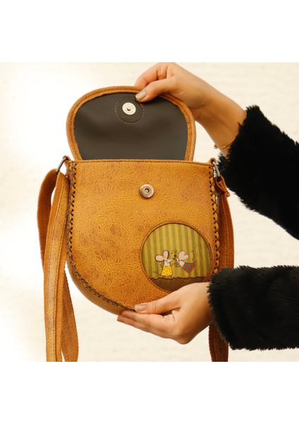 Dans Eden Fare Figürlü Çapraz Örgülü Kol Çantası Etnik Bohem Style - Hardal