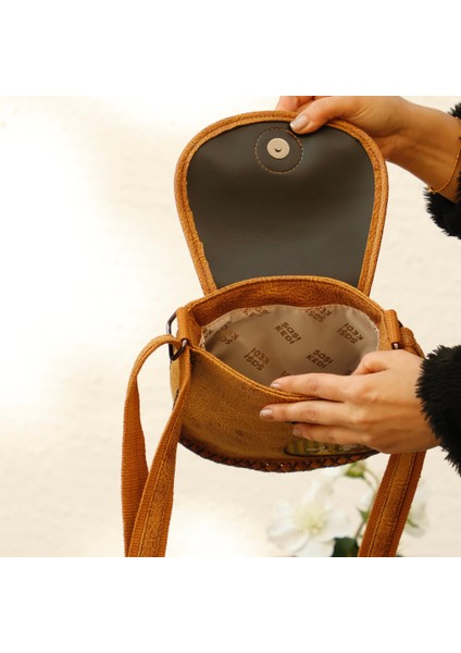 Dans Eden Fare Figürlü Çapraz Örgülü Kol Çantası Etnik Bohem Style - Hardal
