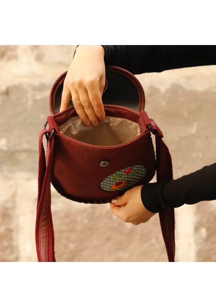 Fil Figürlü Çapraz Örgülü Kol Çantası Etnik Bohem Style - Bordo