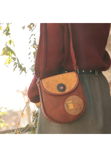 Rakun Figürlü Çapraz Örgülü Kol Çantası Etnik Bohem Style - Bordo