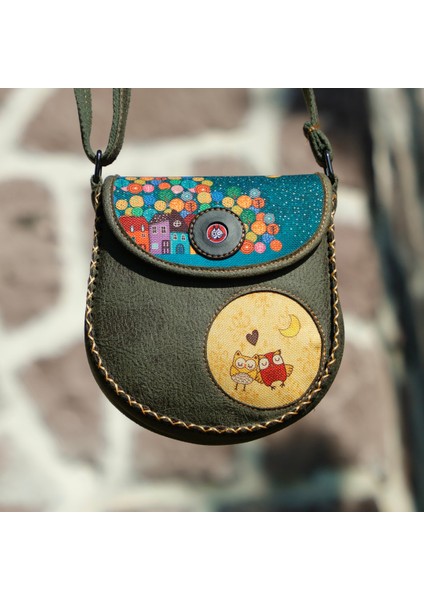 Baykuş Figürlü Çapraz Örgülü Kol Çantası Etnik Bohem Style - Yesil