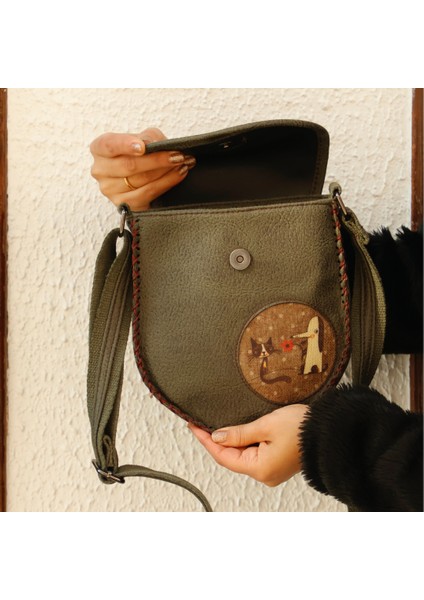 Tilki Figürlü Tasarımlı Capraz Örgulu Kol Cantası - Yesil fiyatları