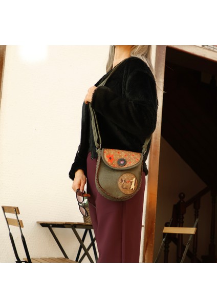 Tilki Figürlü Tasarımlı Capraz Örgulu Kol Cantası - Yesil indirimleri