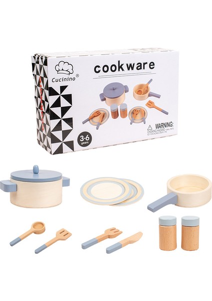 Fuding Seçimi Ahşap Çocuk Simüle Edilmiş Sofra Seti, Simüle Edilmiş Düz Tabanlı Wok, Erkek ve Kız Pişirme Oyuncakları (Yurt Dışından)
