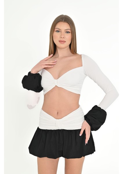 Siyah Beyaz Cut-Out Mini Elbise
