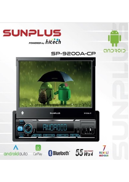 Hıtech SP-9200A-CP Androıd Indash Teyp 7 Inç 4X55 Watt Bluetooth Mirrorlink Kumanda
