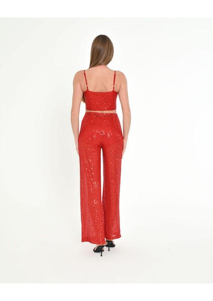 Simli Askılı Crop & Palazzo Pantolon Takım