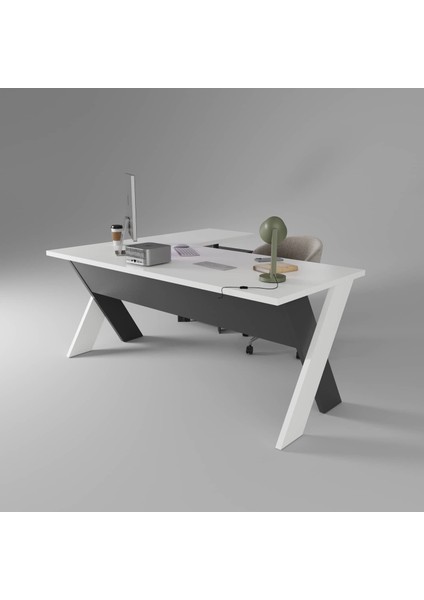 Omix Kesonlu L Çalışma Masası 140 cm (Lake Beyaz/antrasit) fiyatları