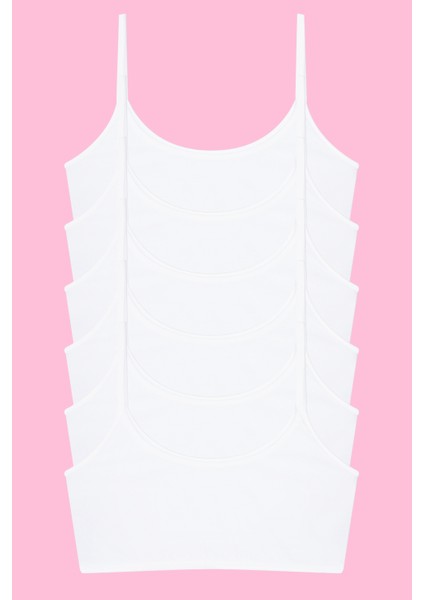 Kız Çocuk Beyaz Yarım Atlet Pedsiz Alıştırma Sütyeni Pamuklu Likralı 6'lı Paket