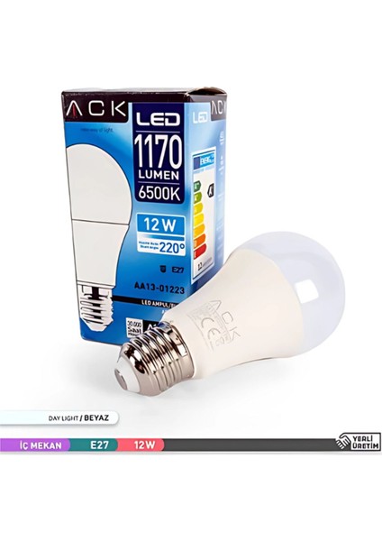 Ack LED Ampül 1170 Lümen 12W - 6500 Kelvın Beyaz Işık