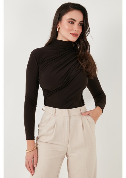 Streç Büzgü Detaylı Slim Fit Dik Yaka Bluz Bayan Bluz 669925 fiyatları